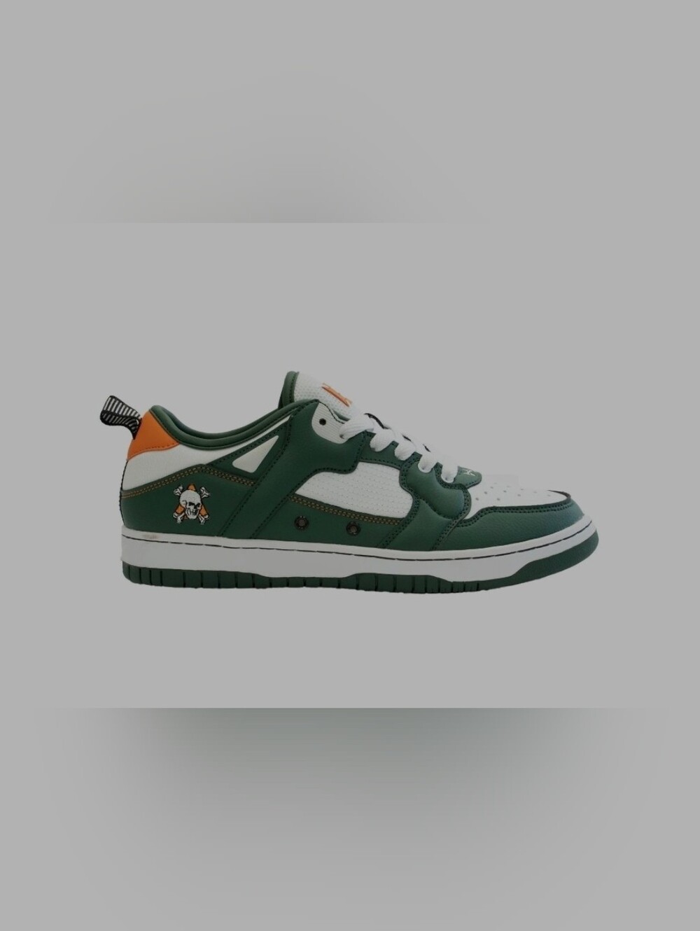 Men's Green & White Low-Top Sneakers with Orange Accent